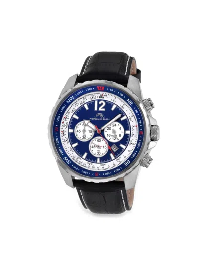 Shop Porsamo Bleu Men's Martin 46mm Stainless Steel & Leather Strap Watch In Sapphire