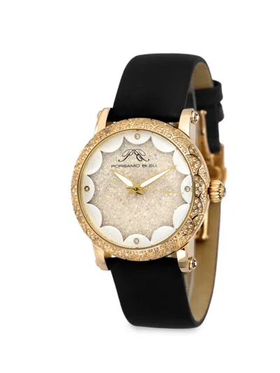 Porsamo Bleu Women's Genevieve 38mm Stainless Steel, Topaz & Leather Strap Watch In Sapphire
