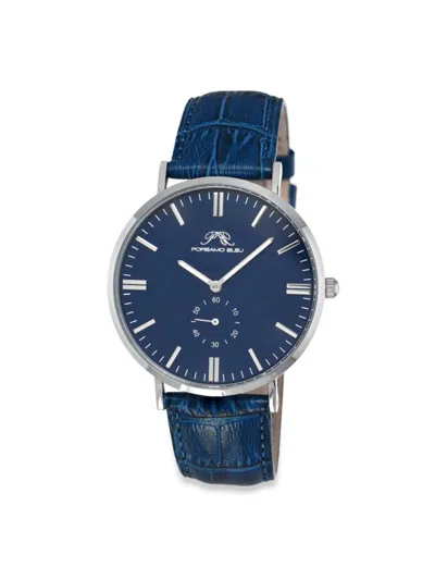 Shop Porsamo Bleu Men's Henry 40mm Stainless Steel & Leather Strap Watch In Sapphire