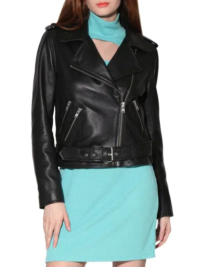 Shop Walter Baker Women's Allison Leather Long Sleeve Moto Jacket In Black