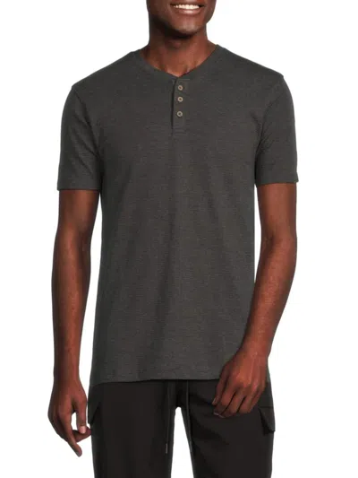 Shop Hedge Men's Stripe Henley Shirt In Black Melange