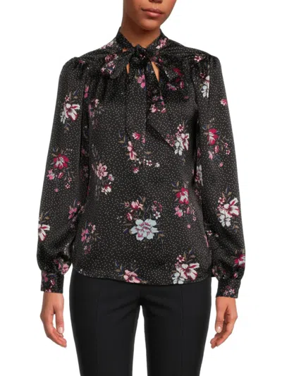 Shop Laundry By Shelli Segal Women's Animal Print Blouse In Black Floral