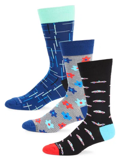 Shop Unsimply Stitched Men's 3-pack Pattern Crew Socks In Black Multi