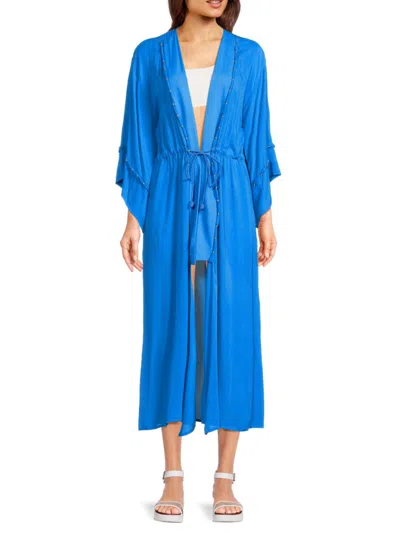 Shop Vix Women's Anni Tie Front Coverup In Blue Ocean