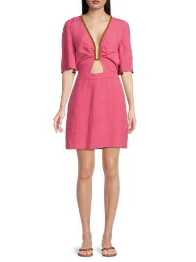 Shop Vix Women's Iara Cutout Linen Blend Mini Cover Up Dress In Pink