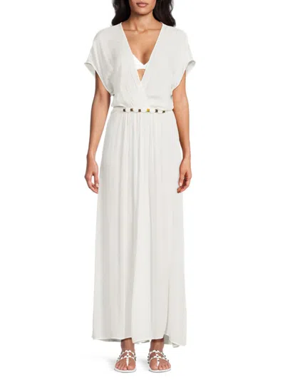 Shop Vix Women's Yara Bead Trim Cover Up Maxi Dress In Off White