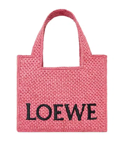 Shop Loewe X Paula's Ibiza Mini Raffia Font Tote Bag In Pink