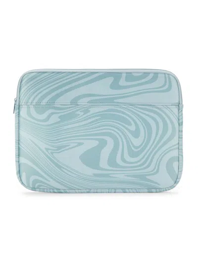 Mytagalongs Kyoto Swirl Print Faux Fur Lined Laptop Sleeve In Blue