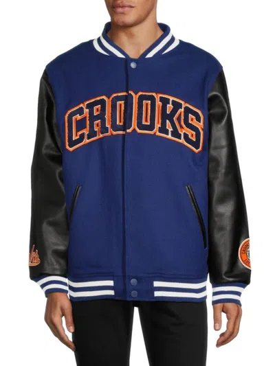Shop Crooks & Castles Men's Collegiate Logo Varsity Jacket In Navy