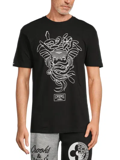 Shop Crooks & Castles Men's Line Art Medusa Graphic Tee In Black