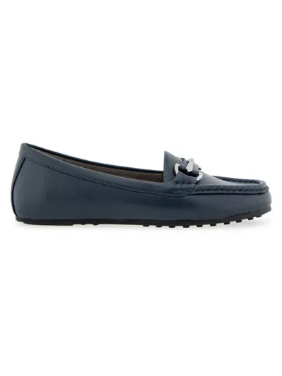 Shop Aerosoles Women's Day Drive Faux Leather Loafers In Navy