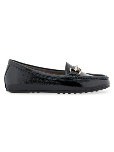 Shop Aerosoles Women's Day Drive Faux Leather Loafers In Black Pat