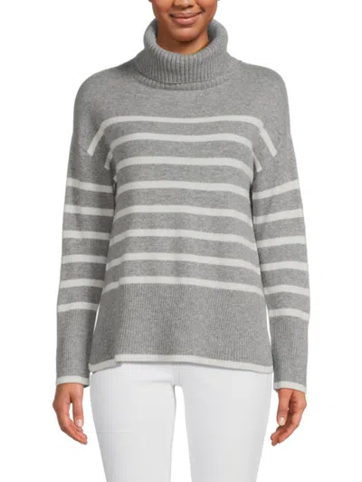 Shop Saks Fifth Avenue Women's Striped 100% Cashmere Sweater In Storm Heather