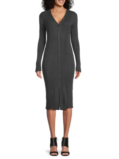 Shop Saks Fifth Avenue Women's Ribbed Midi Sheath Dress In Charcoal Heather
