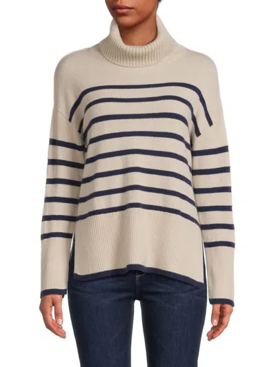 Shop Saks Fifth Avenue Women's Striped 100% Cashmere Sweater In Sand Eclipse