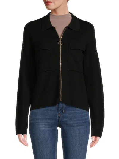 Shop Saks Fifth Avenue Women's Boxy Knit Zip Jacket In Black