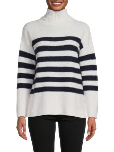 Shop M Magaschoni Women's Cashmere Striped Turtleneck Sweater In Frost White