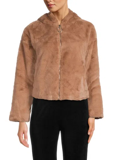 Shop Saks Fifth Avenue Women's Faux Fur Zip Hoodie In Light Mocha