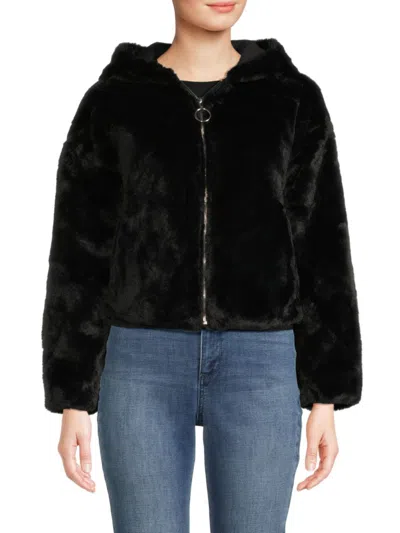 Shop Saks Fifth Avenue Women's Faux Fur Zip Hoodie In Black