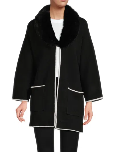 Shop Saks Fifth Avenue Women's Faux Fur Collar Jacket In Black Combo