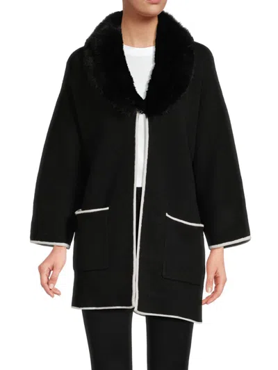 Saks Fifth Avenue Women's Faux Fur Collar Jacket In Black Combo