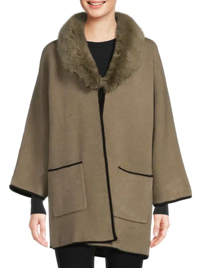 Shop Saks Fifth Avenue Women's Faux Fur Collar Jacket In Olive Combo