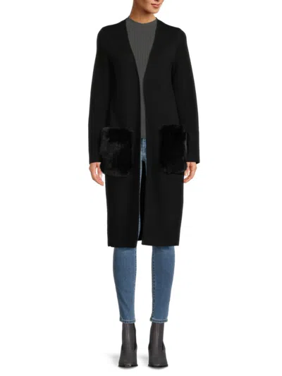 Shop Saks Fifth Avenue Women's Faux Fur Pocket Cardigan In Black