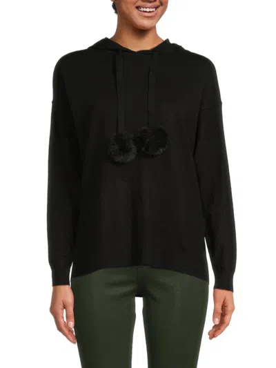 Shop Saks Fifth Avenue Women's Drop Shoulder Faux Fur Trim Hoodie In Black