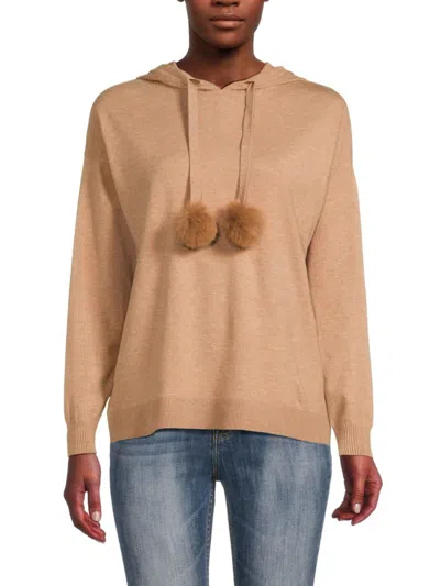 Shop Saks Fifth Avenue Women's Drop Shoulder Faux Fur Trim Hoodie In New Camel