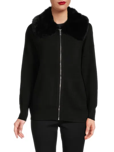 Shop Saks Fifth Avenue Women's Faux Fur Collar Cardigan In Black