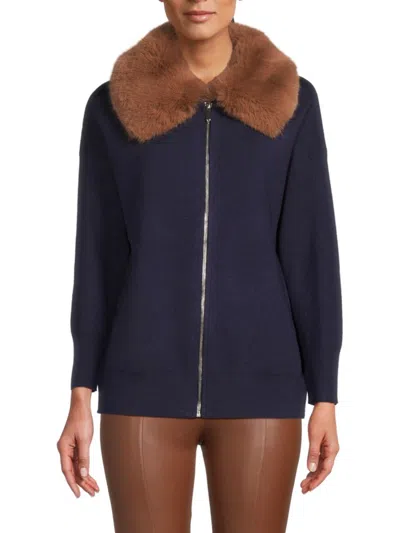 Shop Saks Fifth Avenue Women's Faux Fur Collar Cardigan In Eclipse Pecan