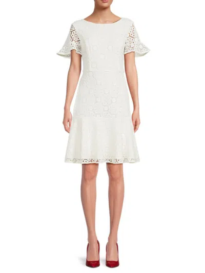 Shop Focus By Shani Women's Embroidered Lace Dress In Ivory