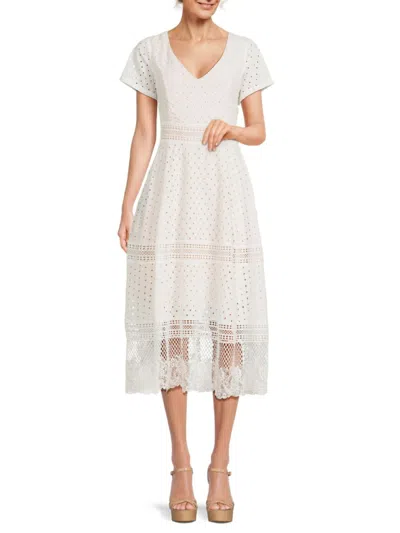 Shop Focus By Shani Women's Eyelet Embroidered Midi Dress In White