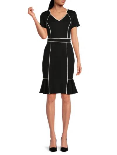 Shop Focus By Shani Women's Contrast Trim Short Sleeve Dress In Black White