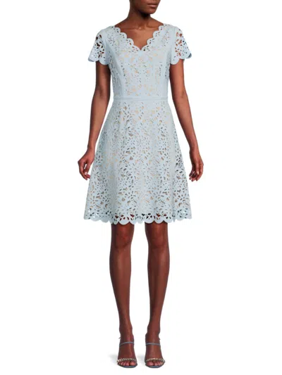 Shop Focus By Shani Women's Laser Cut Fit & Flare Dress In Pale Blue