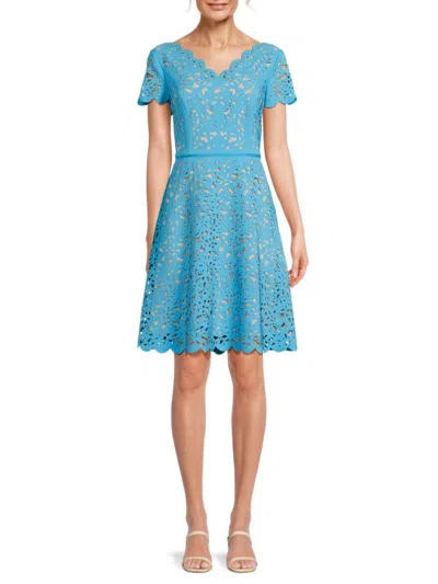 Shop Focus By Shani Women's Laser Cut Fit & Flare Dress In Turquoise