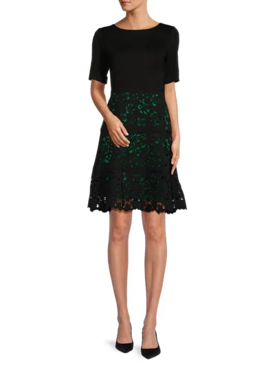 Shop Focus By Shani Women's Laser Fit & Flare Dress In Black Green