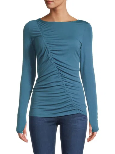 Shop Capsule 121 Women's Bell Ruched Long Sleeve T Shirt In Moon Blue