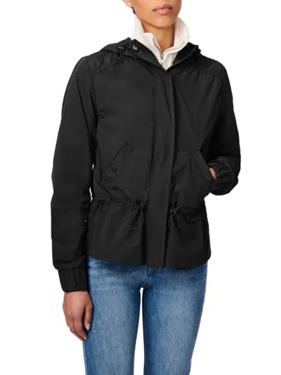 Shop Bernardo Women's Solid Peplum Hooded Rain Jacket In Black