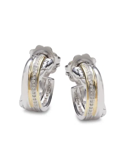 Shop Judith Ripka Women's 14k Yellow Gold, Sterling Silver & Diamond Huggie Hoop Earrings