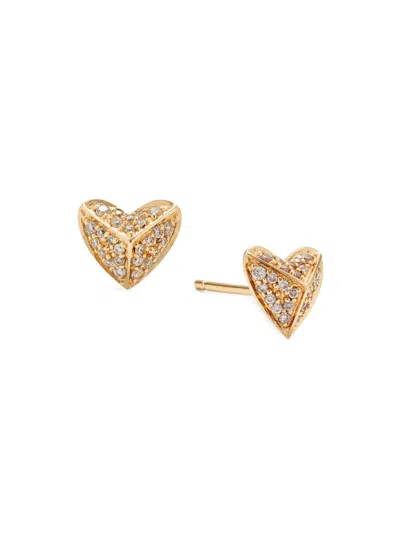 Shop Sydney Evan Women's 14k Yellow Gold & 0.21 Tcw Diamond Heart Pyramid Stud Earrings