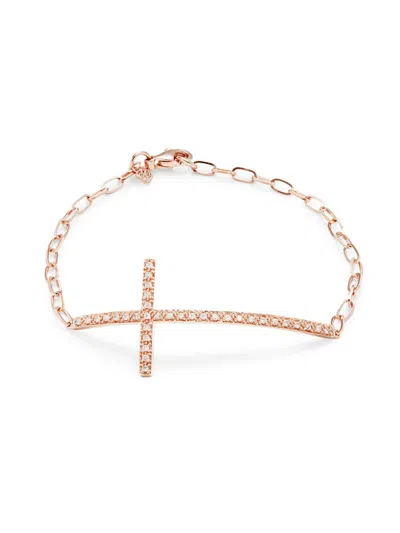 Shop Sydney Evan Women's 14k Rose Gold & 0.32 Tcw Diamond Large Cross Bracelet
