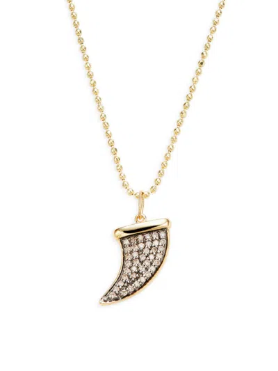 Sydney Evan Women's 14k Yellow Gold & 0.21 Tcw Brown Diamond Horn Medium Pendant Chain Necklace In Brown