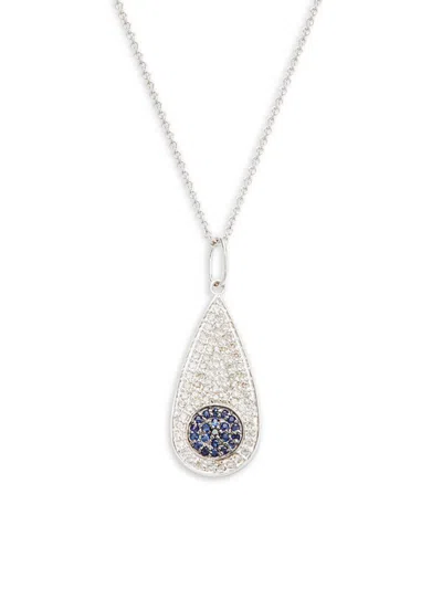 Shop Sydney Evan Women's 14k White Gold, Black Rhodium, Diamond & Sapphire Small Tear Drop Pendant Necklace