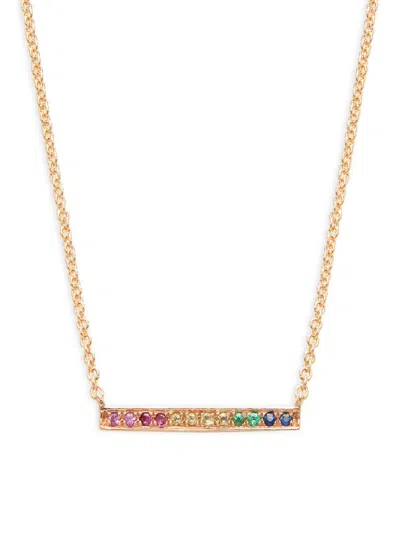Sydney Evan Women's 14k Rose Gold, Sapphire & Emerald Bar Necklace In Emerald