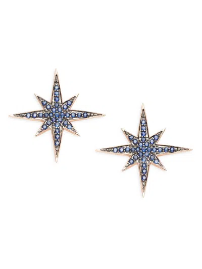 Shop Sydney Evan Women's 14k Rose Gold, Black Rhodium & Blue Sapphire Starbust Earrings