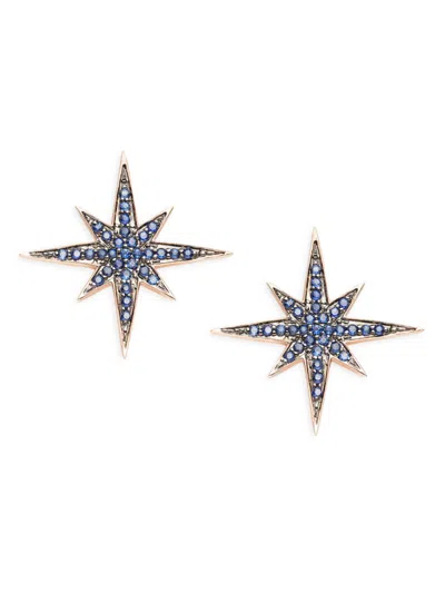 Sydney Evan Women's 14k Rose Gold, Black Rhodium & Blue Sapphire Starbust Earrings In Black
