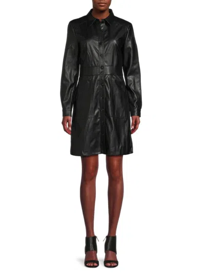 Shop Saks Fifth Avenue Women's Faux Leather Mini Coat Dress In Black