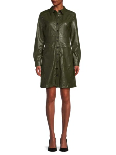 Shop Saks Fifth Avenue Women's Faux Leather Mini Coat Dress In Olive