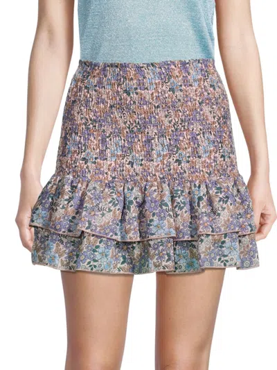 Shop Jacquie The Label Women's Floral-print Smocked Ruffle Skirt In Pink